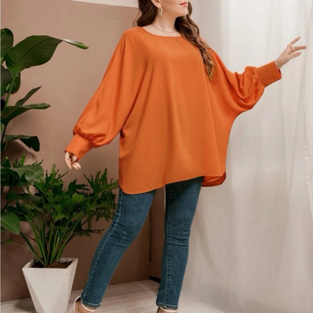 Plus Solid Batwing Sleeve Blouse Orange Size 24 W/26W runs large